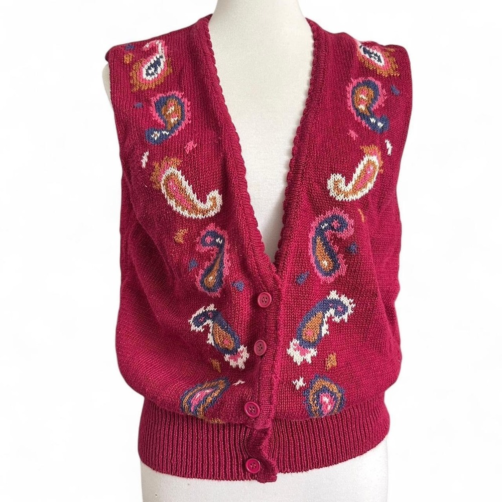 Vintage pink paisley embroidered sweater vest